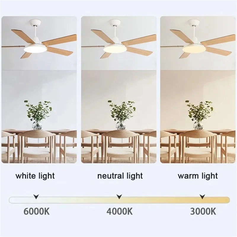 132CM Home Ceiling Fan Cooler with Light + English Remote Control (No Battery) - White Iron Blade