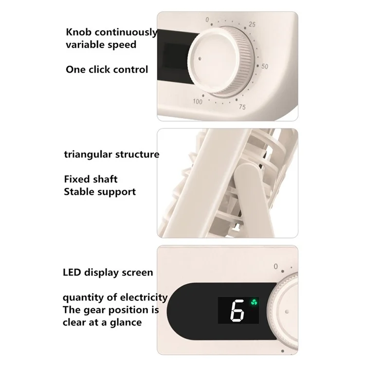 SK-101 USB Powered Silent Fan 100 Wind Speeds Mini Summer Desktop Fan Cooler (CE, FCC Certified) - White