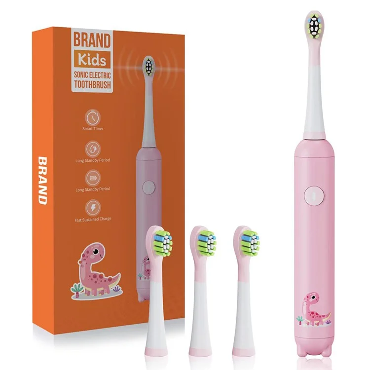 Brosse à dents électrique sonique K5 pour enfants avec 4 têtes de brosse de rechange et 3 modes - Rose