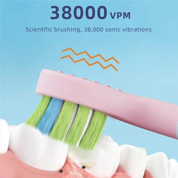 Brosse à dents électrique sonique K5 pour enfants avec 4 têtes de brosse de rechange et 3 modes - Rose
