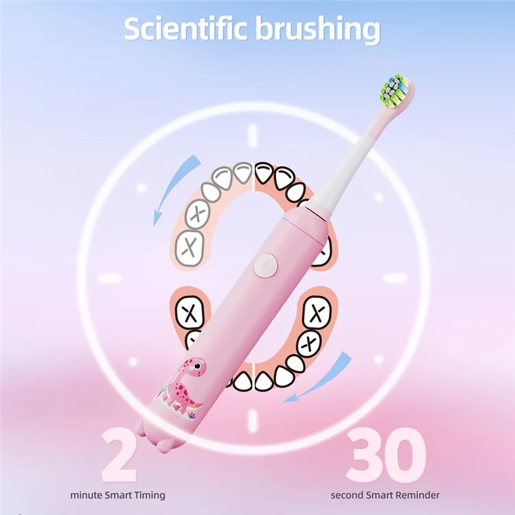 Brosse à dents électrique sonique K5 pour enfants avec 4 têtes de brosse de rechange et 3 modes - Rose
