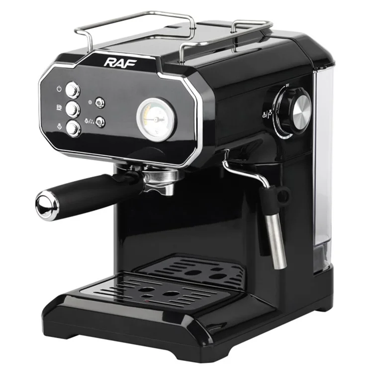 RAF R.104 EU Enchufe Máquina de Café Espresso Espumador de Leche Semiautomática Cafetera Cappuccino (Sin BPA, No FDA) - Negro