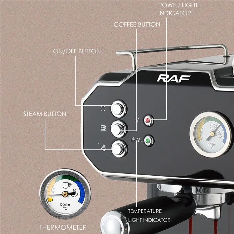 RAF R.104 EU Plug Espresso Machine Milk Frother Semi-Automatic Latte Coffee Maker (BPA-Free, No FDA) - White