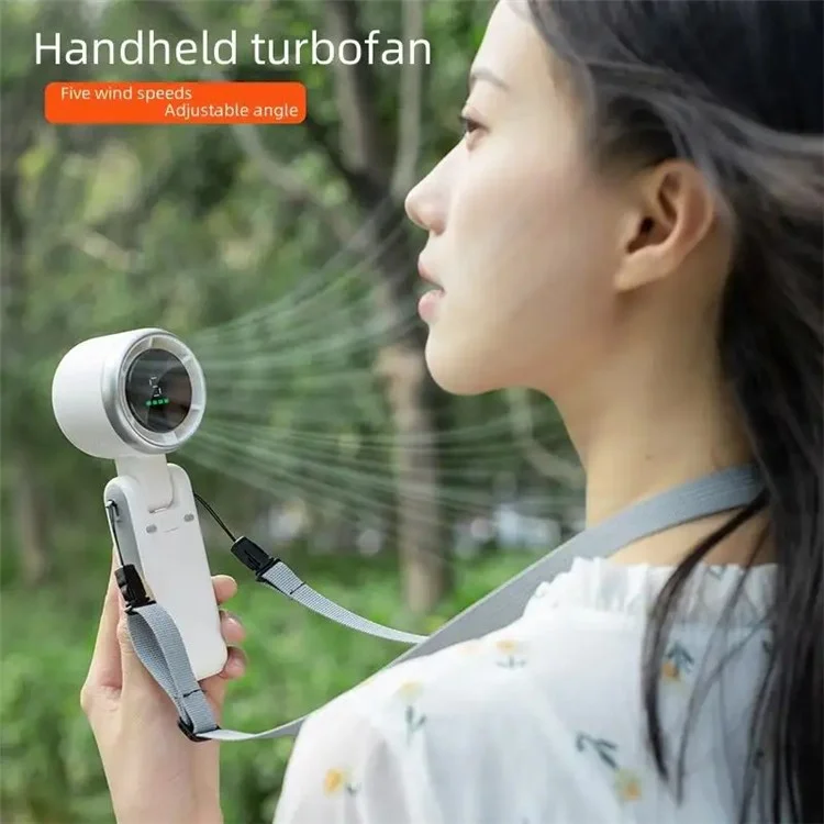 N607 Portable Rechargeable Cooling Fan 5 Wind Speeds Summer Turbine Handheld Fan - Black