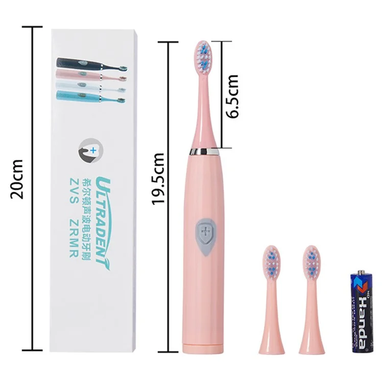 ULTRADENT E802 Cepillo de dientes eléctrico impermeable para adultos, cerdas suaves, eléctrico, con pilas (sin certificación FDA, sin BPA) - Rosa