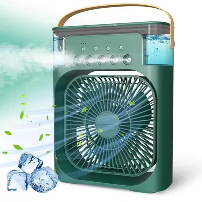 5-Hole Humidifier Desktop Mini Mist Diffuser Cooling Fan with 7-Color Night Light - Green