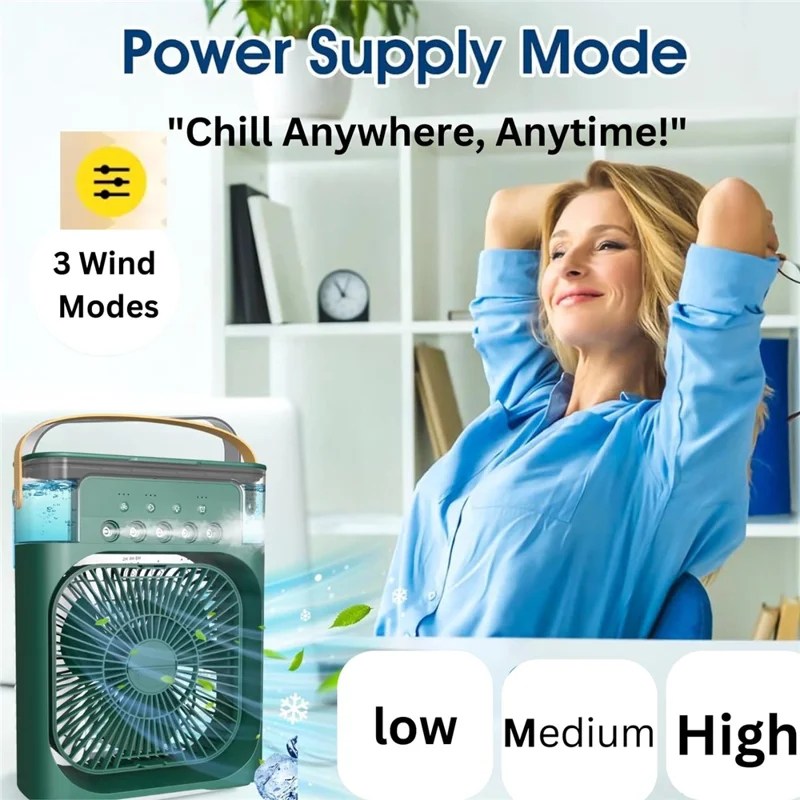 5-Hole Humidifier Desktop Mini Mist Diffuser Cooling Fan with 7-Color Night Light - Green