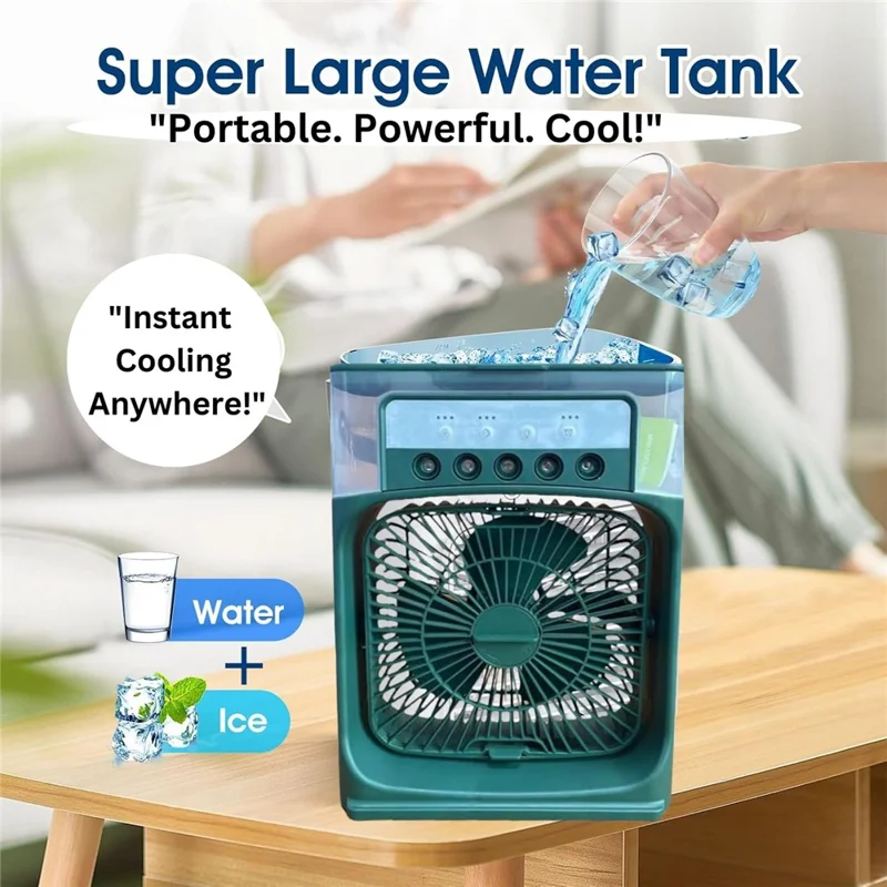 5-Hole Humidifier Desktop Mini Mist Diffuser Cooling Fan with 7-Color Night Light - Green