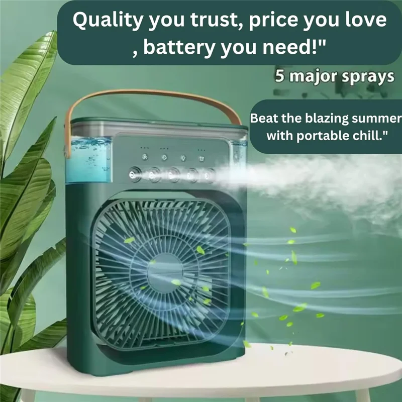 5-Hole Humidifier Desktop Mini Mist Diffuser Cooling Fan with 7-Color Night Light - Green