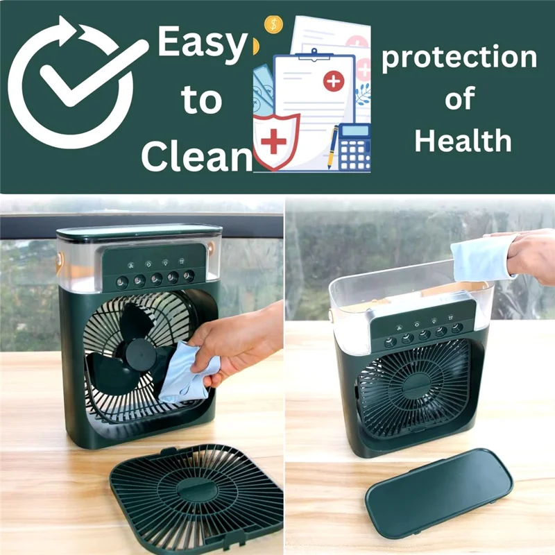 5-Hole Humidifier Desktop Mini Mist Diffuser Cooling Fan with 7-Color Night Light - Green
