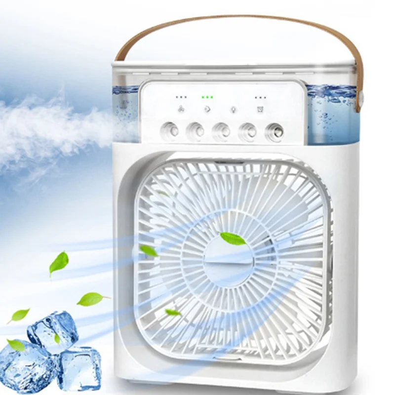 5-Hole Humidifier Desktop Mini Mist Diffuser Cooling Fan with 7-Color Night Light - White