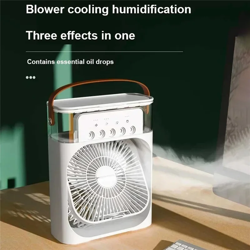 5-Hole Humidifier Desktop Mini Mist Diffuser Cooling Fan with 7-Color Night Light - White