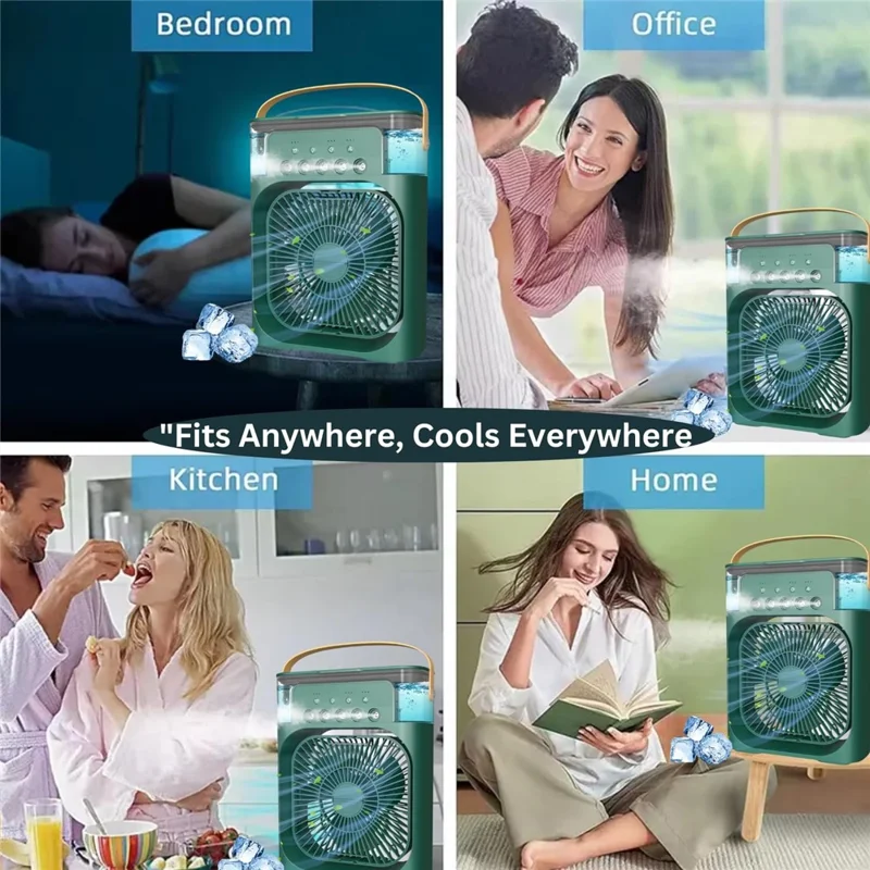 5-Hole Humidifier Desktop Mini Mist Diffuser Cooling Fan with 7-Color Night Light - White