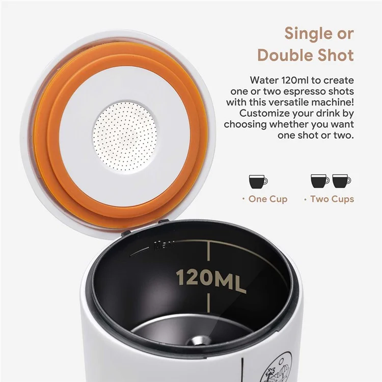 Portable Espresso Machine 2 in 1 Cordless Travel Coffee Maker for Car / Outdoor Use - White