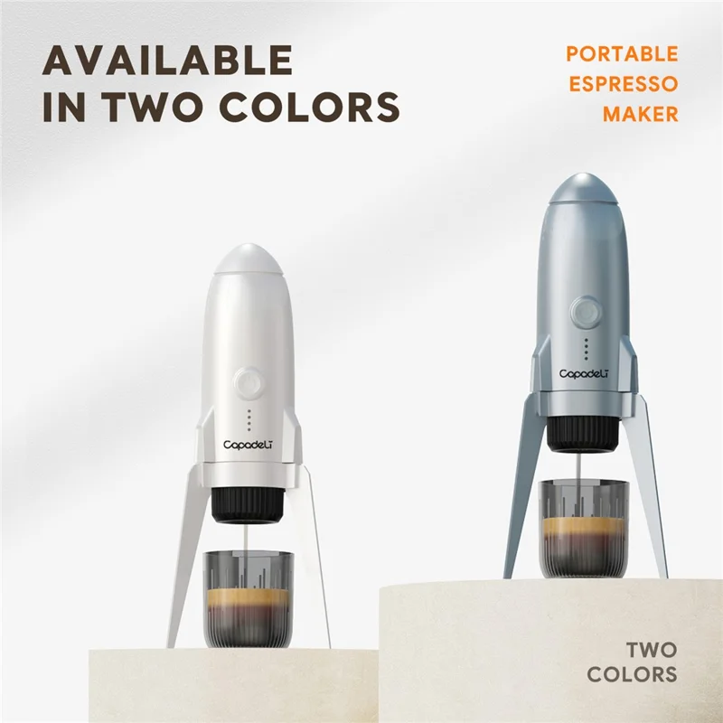 3 in 1 Capsule Espresso Machine Portable Coffee Maker Rocket Shaped Wireless Heated - Silver