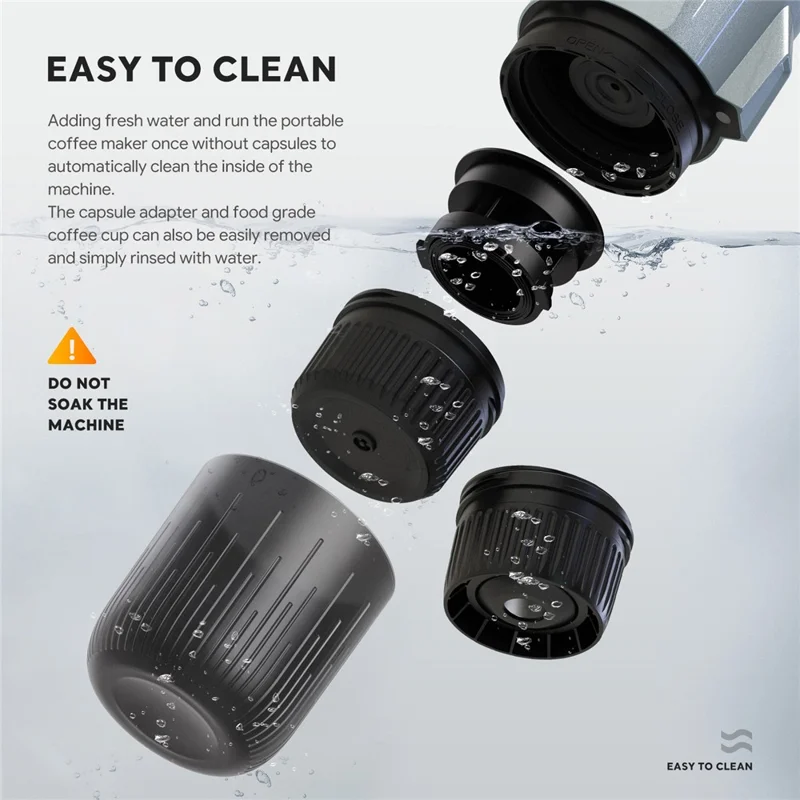 3 in 1 Capsule Espresso Machine Portable Coffee Maker Rocket Shaped Wireless Heated - Silver