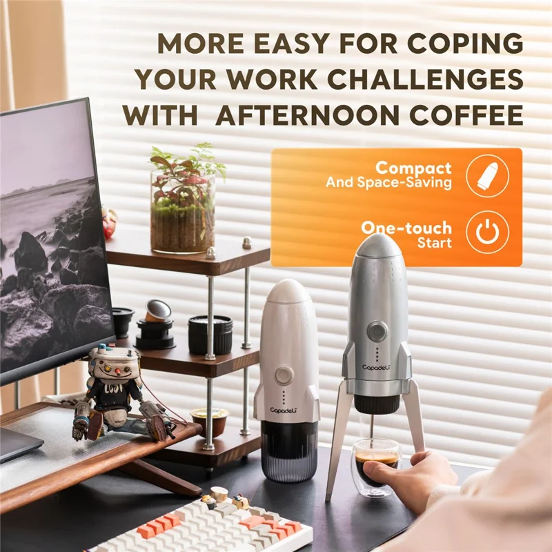 3 in 1 Capsule Espresso Machine Portable Coffee Maker Rocket Shaped Wireless Heated - Silver