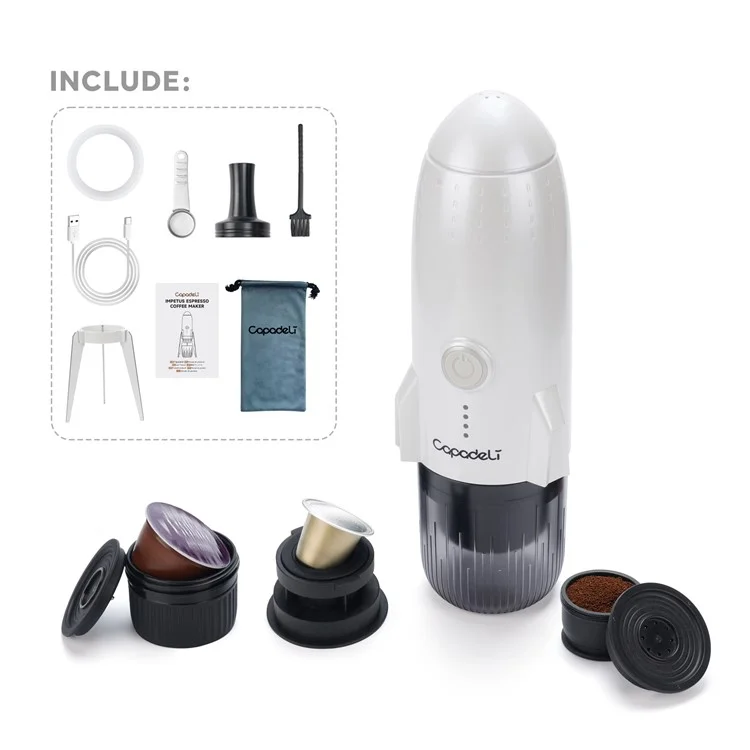 3 in 1 Capsule Espresso Machine Portable Coffee Maker Rocket Shaped Wireless Heated - White