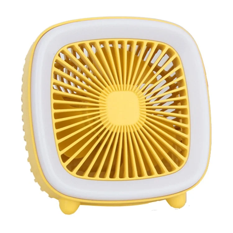 FC-6352 Ventilador de sobremesa mini con 3 velocidades, recargable por USB, con luz LED para refrescar el verano - Amarillo