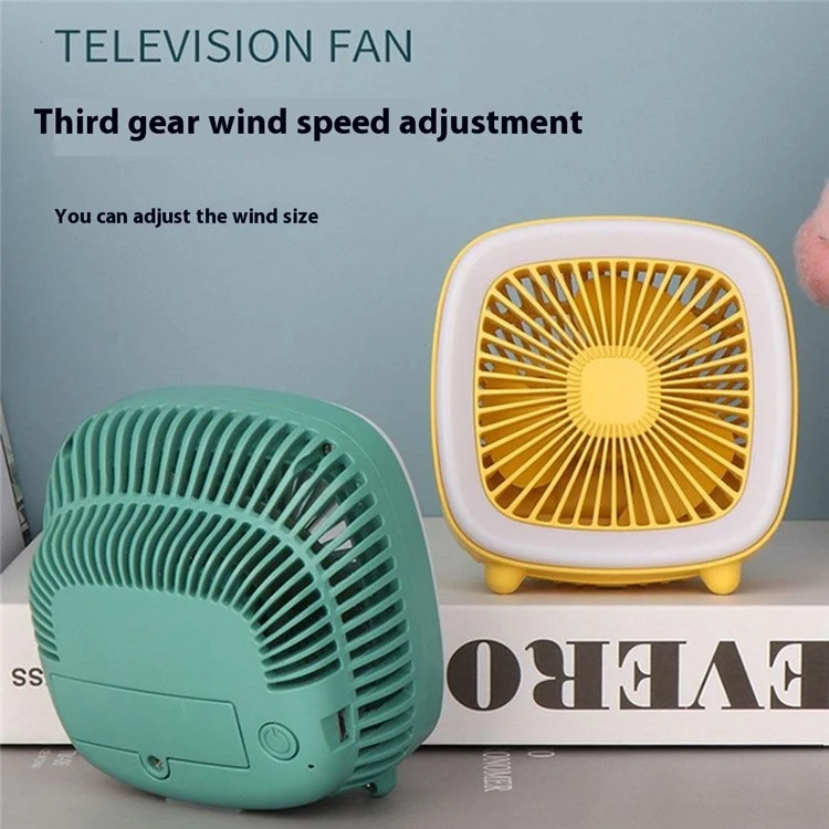 FC-6352 Ventilador de sobremesa mini con 3 velocidades, recargable por USB, con luz LED para refrescar el verano - Amarillo