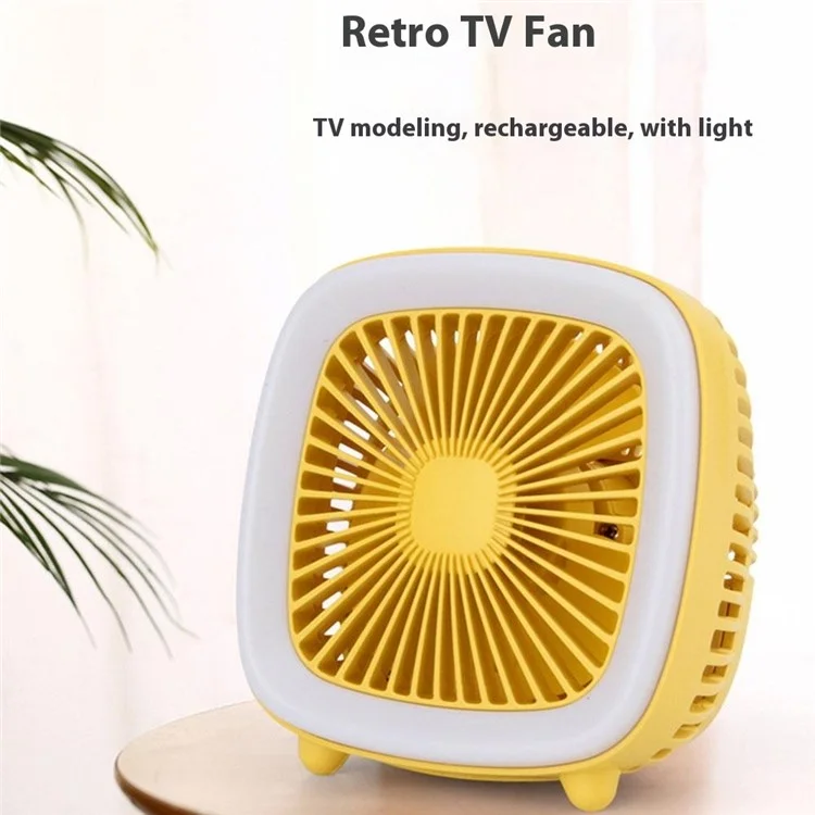 Ventilateur de bureau FC-6352 mini USB rechargeable à 3 vitesses avec éclairage LED - Rouge