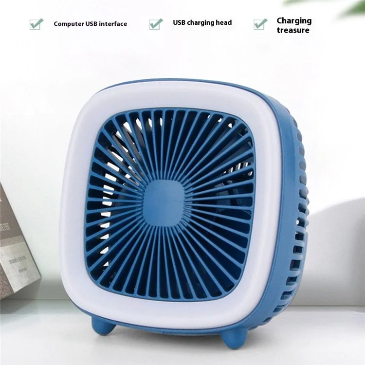 Ventilateur de bureau FC-6352 mini USB rechargeable à 3 vitesses avec éclairage LED - Rouge