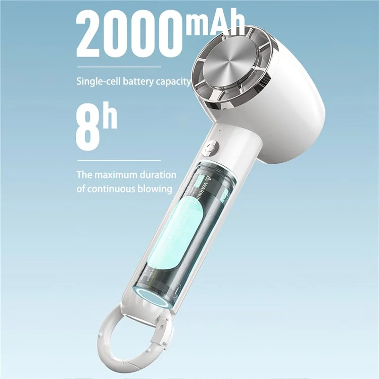 WT13 Portable Cold Compress Cooling Fan with Carabiner for Outdoor Travel Home Office Use - White