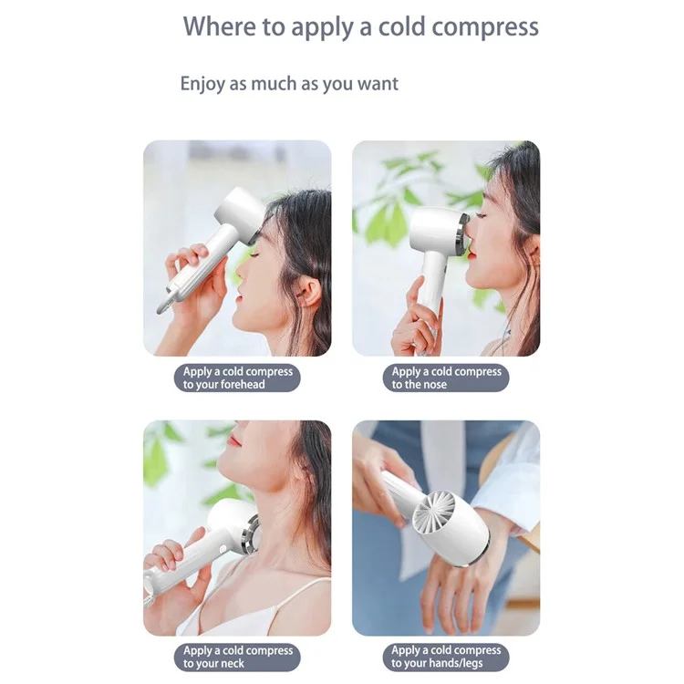 WT13 Portable Cold Compress Cooling Fan with Carabiner for Outdoor Travel Home Office Use - White