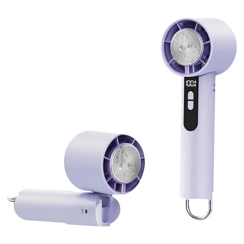 Y58 Semiconductor Ice Cooling Handheld Fan Digital Display Stepless Adjustable Foldable Turbo Fan - Purple