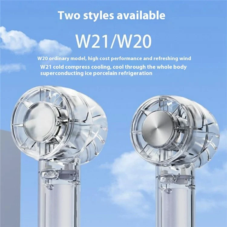 W21 Ventilateur de poche portable 3 vitesses Transparent Ventilateur Turbo haute vitesse avec fonction de compression froide - Noir transparent