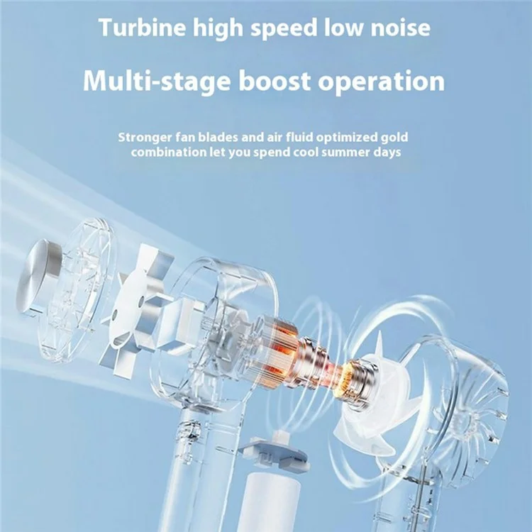 W21 Ventilateur de poche portable 3 vitesses Transparent Ventilateur Turbo haute vitesse avec fonction de compression froide - Noir transparent