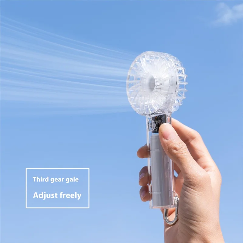 WT-T29 Transparent Mini Fan USB Rechargeable Portable Handheld Fan for Outdoor Hiking - Grey