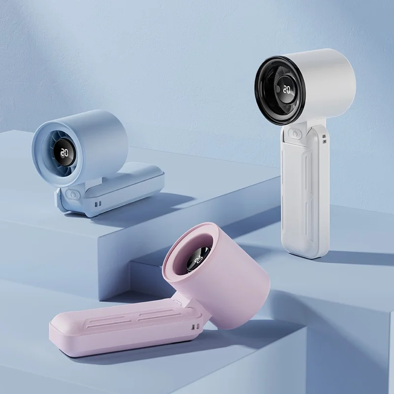 RD18 Handheld Fan Portable Folding Cooling Fan with 5-Speed Adjustable for Outdoor Use - Blue