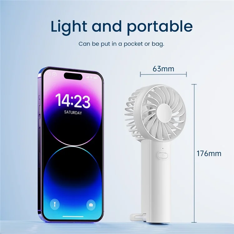 F99 Handventilator USB-aufladbar Desktop Tragbarer Lüfter mit 3 Geschwindigkeiten, Schnalle - Weiß