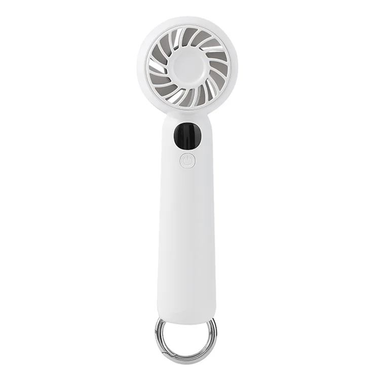 L08 5 Speeds Adjustable Mini Handheld Fan USB Rechargeable Digital Display Portable Desk Fan with Hook - White