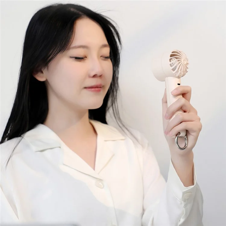 L08 5 Speeds Adjustable Mini Handheld Fan USB Rechargeable Digital Display Portable Desk Fan with Hook - White