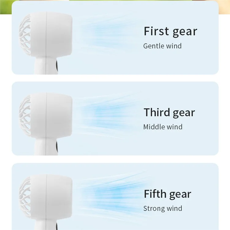L08 5 Speeds Adjustable Mini Handheld Fan USB Rechargeable Digital Display Portable Desk Fan with Hook - White
