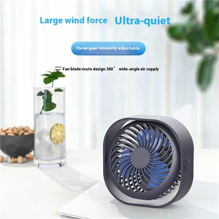 F008 3 Speeds USB Rechargeable Desktop Mini Fan Portable Summer Cooling Fan for Office Home - Blue