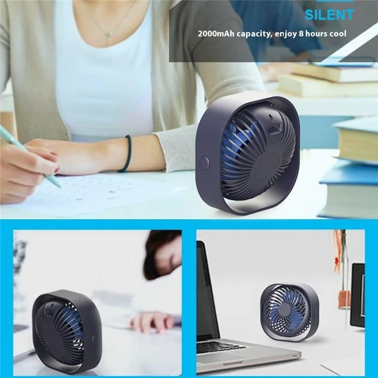 F008 3 Speeds USB Rechargeable Desktop Mini Fan Portable Summer Cooling Fan for Office Home - Blue