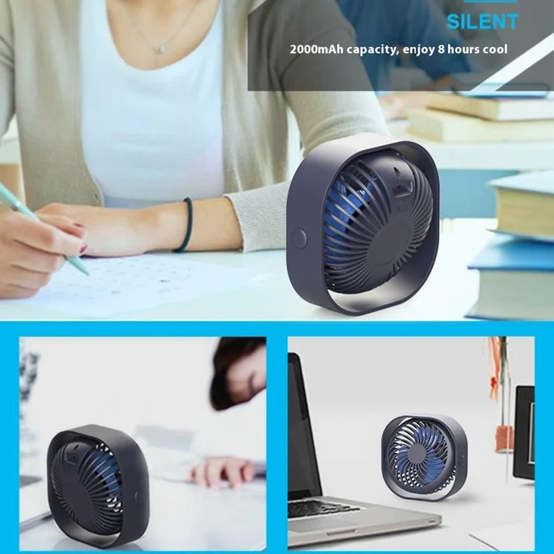 F008 3 Speeds USB Rechargeable Desktop Mini Fan Portable Summer Cooling Fan for Office Home - Black
