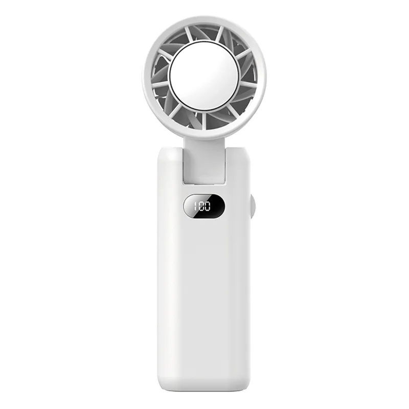 WT21 Handheld Turbo Fan with Ice 100 Speeds Rechargeable Digital Display Foldable Cooling Ice Fan - White
