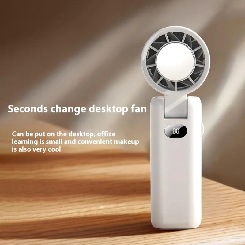WT21 Handheld Turbo Fan with Ice 100 Speeds Rechargeable Digital Display Foldable Cooling Ice Fan - White