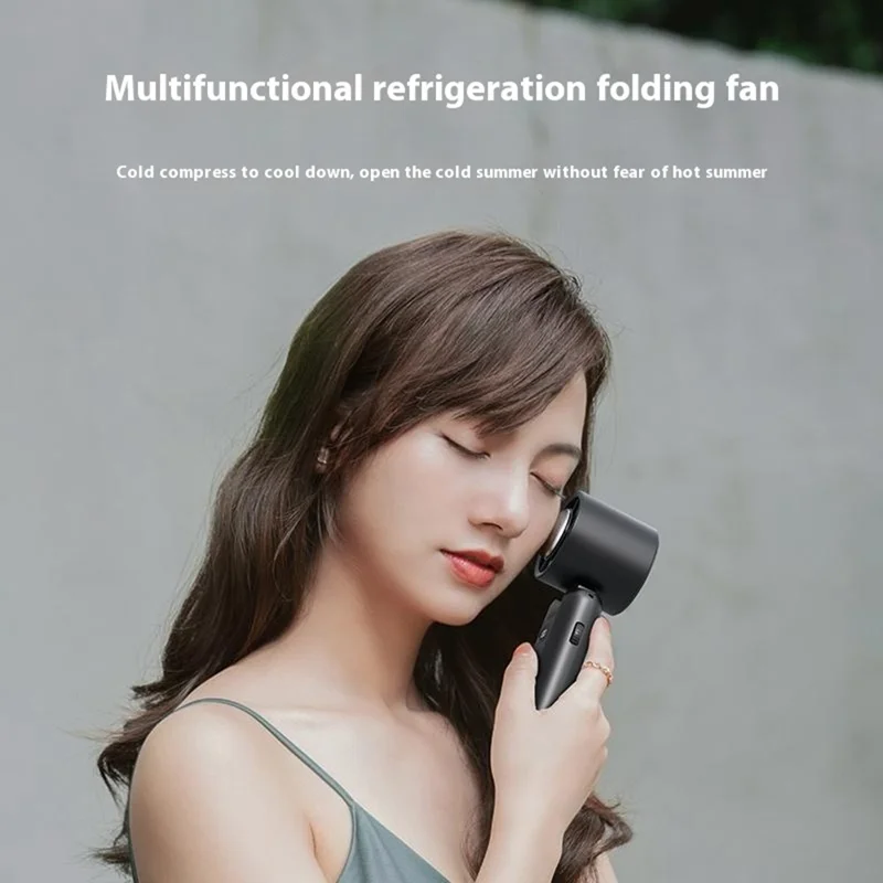 WT21 Handheld Turbo Fan with Ice 100 Speeds Rechargeable Digital Display Foldable Cooling Ice Fan - White