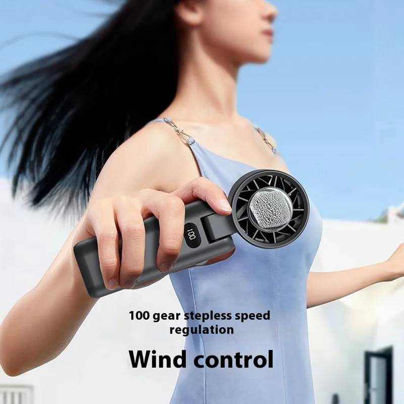 WT21 Handheld Turbo Fan with Ice 100 Speeds Rechargeable Digital Display Foldable Cooling Ice Fan - White