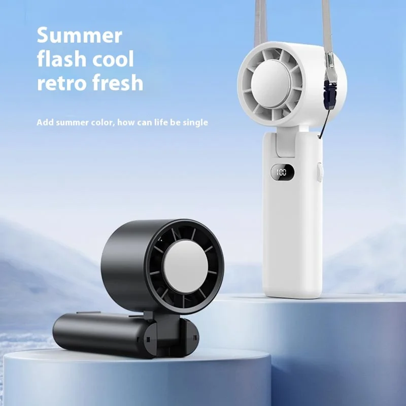 WT21 Handheld Turbo Fan with Ice 100 Speeds Rechargeable Digital Display Foldable Cooling Ice Fan - White