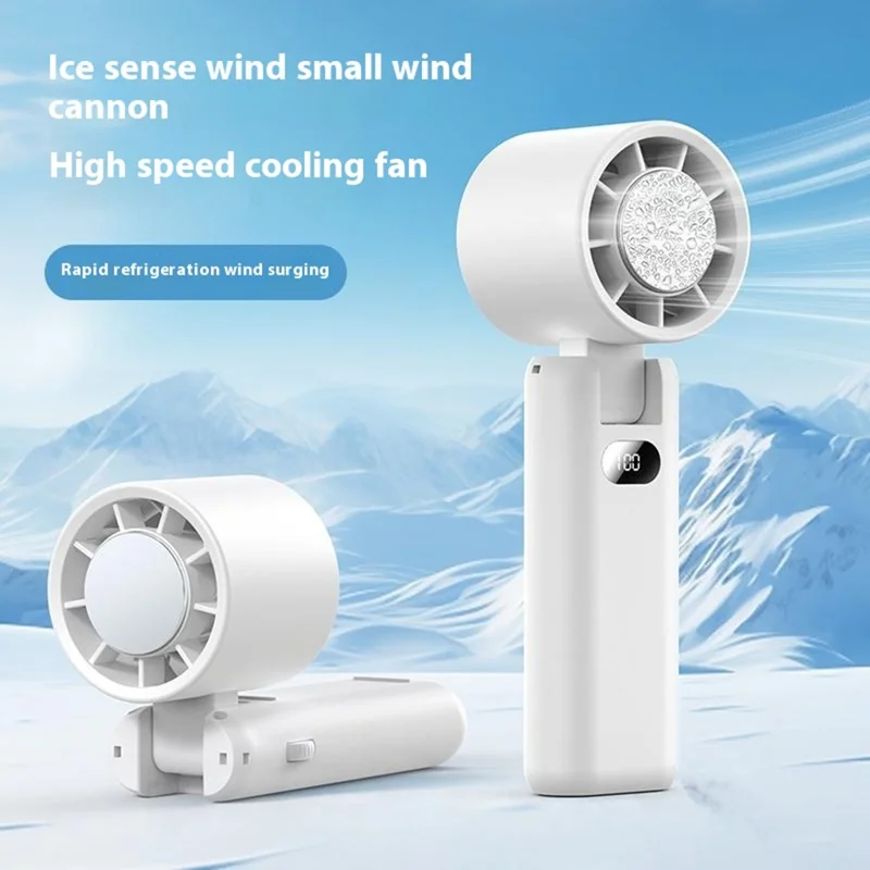 WT21 Handheld Turbo Fan with Ice 100 Speeds Rechargeable Digital Display Foldable Cooling Ice Fan - White