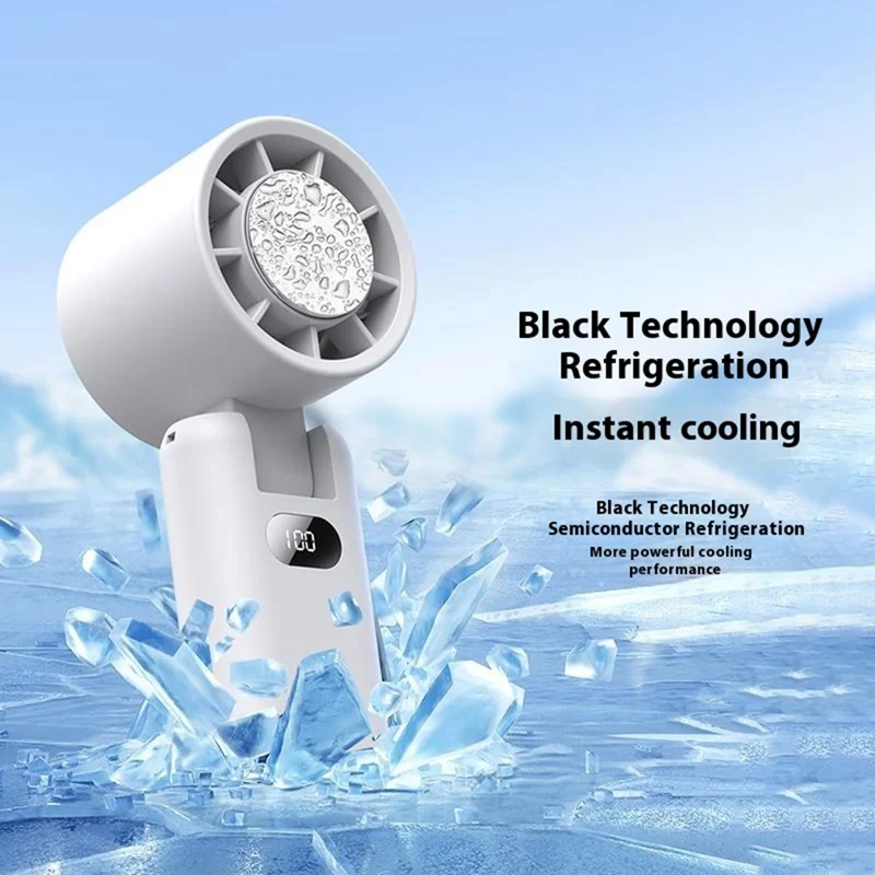 WT21 Handheld Turbo Fan with Ice 100 Speeds Rechargeable Digital Display Foldable Cooling Ice Fan - White