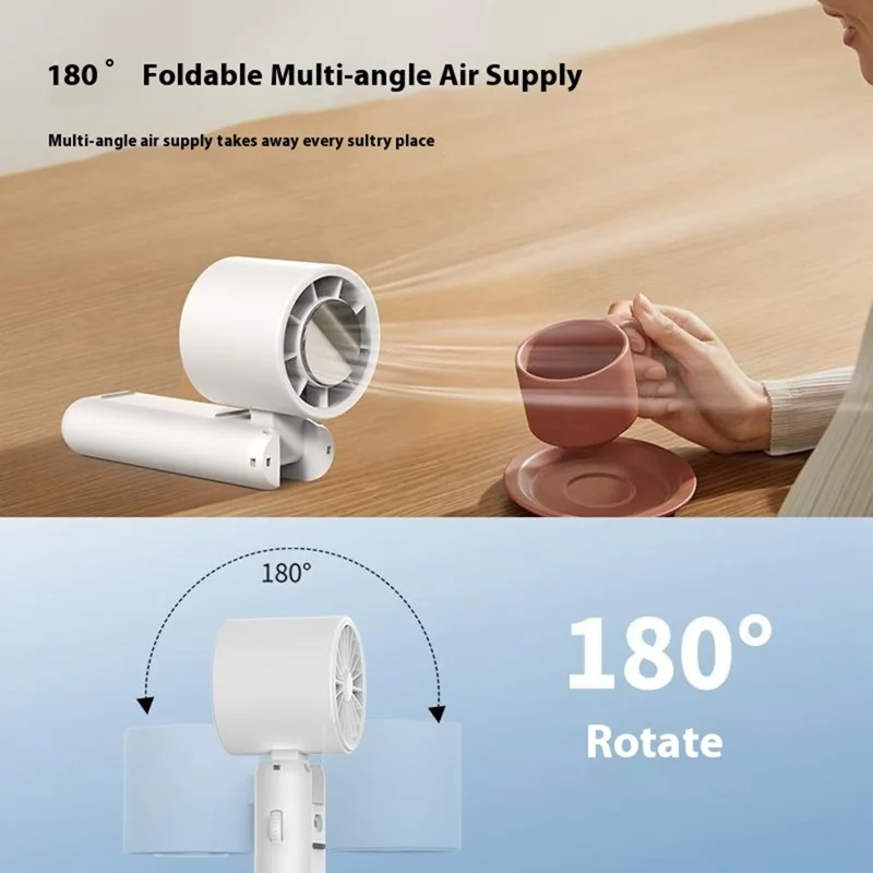 WT21 Handheld Turbo Fan with Ice 100 Speeds Rechargeable Digital Display Foldable Cooling Ice Fan - White