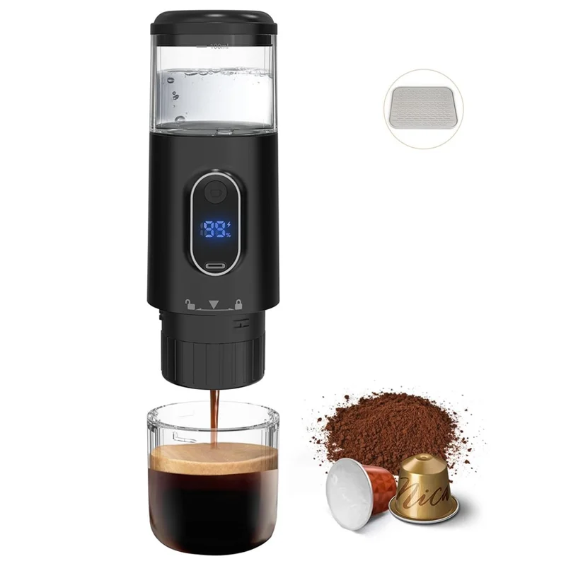 Portable Wireless Espresso Machine Electric Capsule Coffee Maker for Outdoor / Car / Home Use (BPA Free, No FDA) - Black