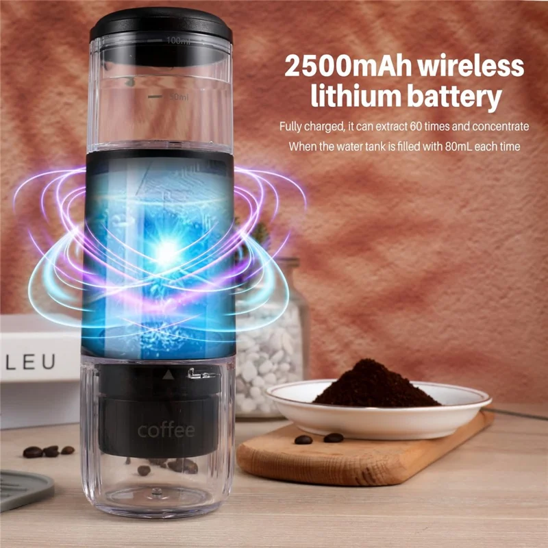 Portable Wireless Espresso Machine Electric Capsule Coffee Maker for Outdoor / Car / Home Use (BPA Free, No FDA) - Black